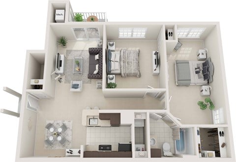Floor plan for 2 beds, 1 bath, 920 sqft